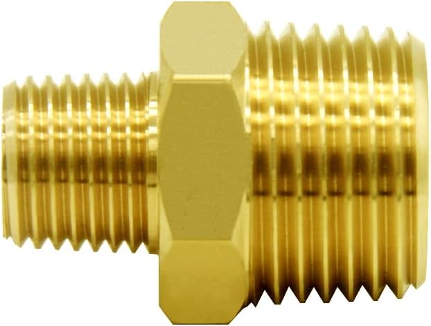 Hooshing 2PCS Brass Pipe Fittings 1/2" NPT x 1/4" NPT Male Reducing Hex Nipples Adapter for Plumbing Job