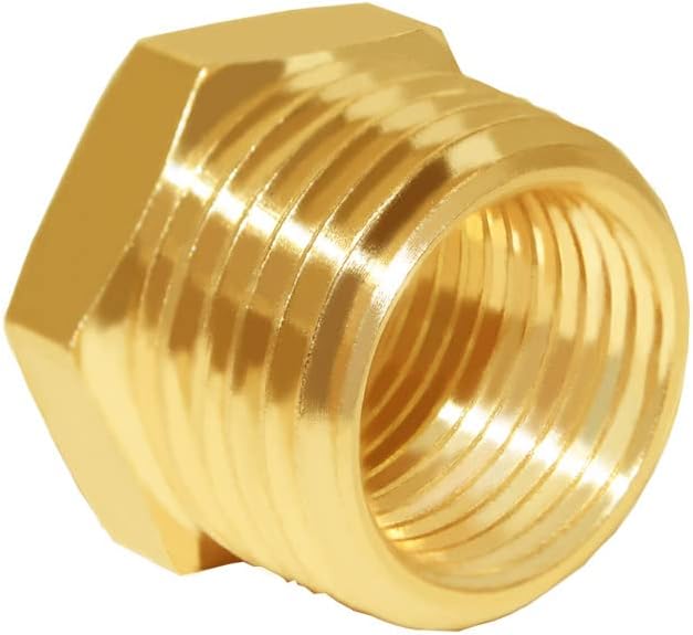 Hooshing 10PCS Brass Reducing Hex Bushing 1/2" NPT Male to 3/8" NPT Female Reducer Pipe Fitting Adapter