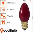 GoodBulb 7-Watt C9 Red Ceramic Holiday Light Bulbs Intermediate E17 Base 50 Lumens Christmas Lights Bulbs Ideal for Holiday Decorations Pack of 25 Bulbs