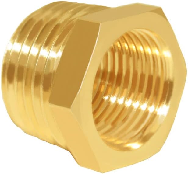 Hooshing 10PCS Brass Reducing Hex Bushing 1/2" NPT Male to 3/8" NPT Female Reducer Pipe Fitting Adapter