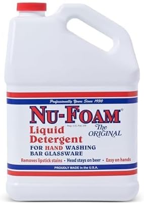 Nu-Foam Liquid Detergent for Bar Glassware - Original Streak-Free Solution - Hand Washing Bar, Tavern, Brewery Supplies - Concentrated - 1 Gallon, 2 Pack (2, 256, Fl Oz)