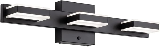 mirrea 20" LED Black Vanity Light 3000K/4000K/5000K CCT Adjustable 3 Light Bathroom Light Fixture Over Mirror