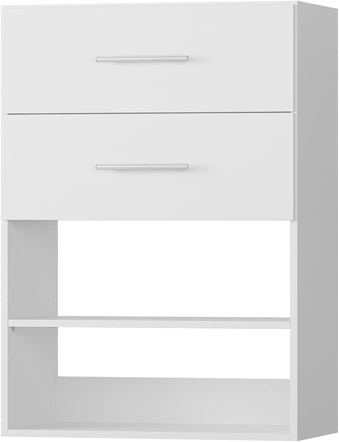 ROOMTEC 19.5" 2 Drawer Short Tower Closet Unit, Modular Closet System with Drawers and Shelf, Wardrobe Organizer for Bedroom or Walk-in Closet, Wall Mounted, Customizable Clothes Storage Unit, White