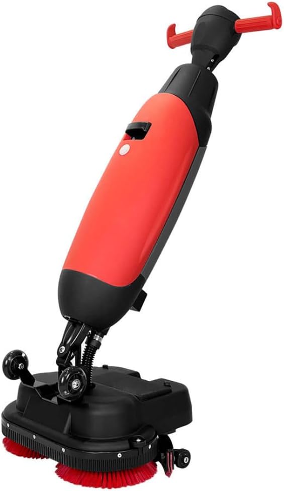 SM430 17" Walk-behind Commercial Floor Scrubber Buffer Polisher Machine, Dual Brushes, Dual Pads and Drivers, 10000 sqft/h, Cordless Rechargeable Lithium Battery, Lightweight, Red