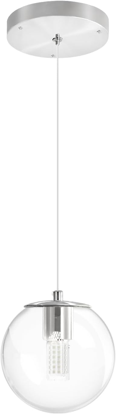 1 Light Globe Pendant Light for Kitchen Island Silver Pendant Light Fixtures with Clear Glass Globe Hanging Lights for Bedroom,Hallway,Bar