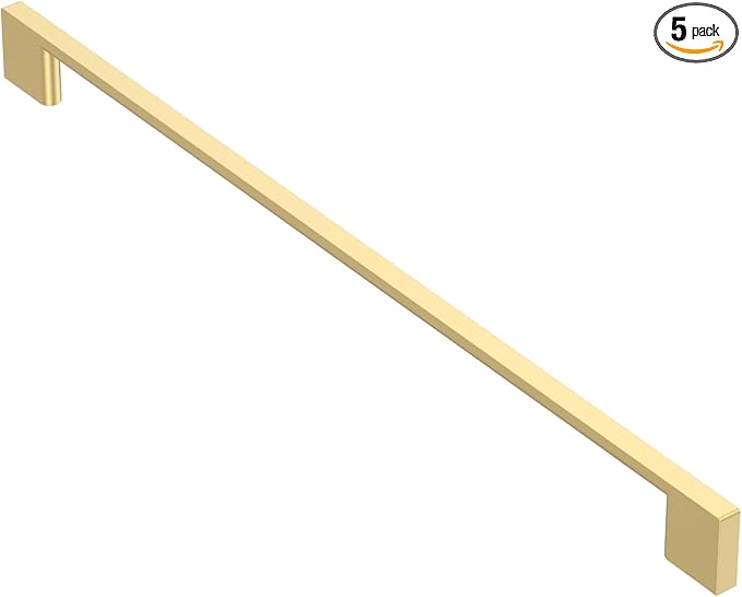 Alzassbg 5 Pack Matt Gold Cabinet Pulls, 12-1/2 Inch(320mm) Hole Centers Rectangle Cabinet Handles Kitchen Pulls for Drawers and Cabinets AL3051MGP