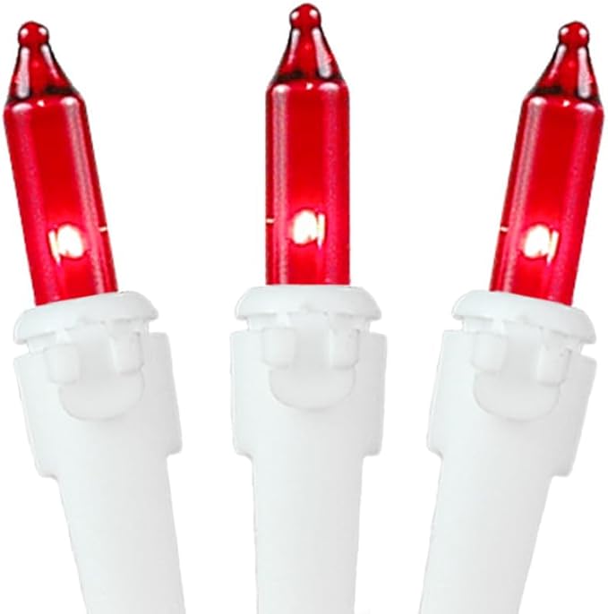Novelty Lights 50 Feet 100 Bulb Incandescent Mini Light String, Red with 6-Inch Spacing on White Wire, UL Listed Commercial Grade Indoor/Outdoor Mini Lights, Connectable End-to-End