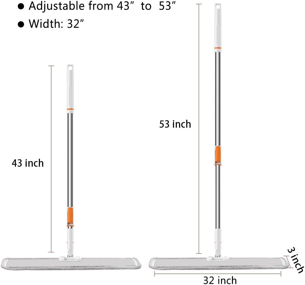 Microfiber Flat Mop 32 in Large Mops for Floor Cleaning Commercial Dust Dry Wet Mops on Hardwood Floors with 4 Washable Pads Aluminium Telescopic Long Handle Floor Cleaning Tools