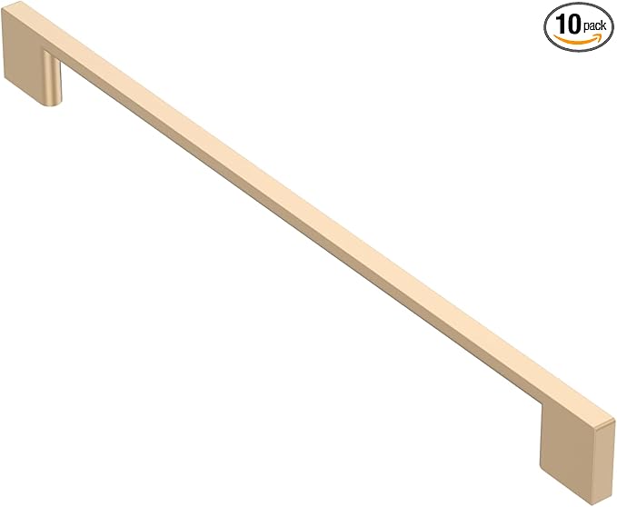 Alzassbg 10 Pack Champagne Copper Cabinet Pulls, 10 Inch(256mm) Hole Centers Rectangle Cabinet Handles Kitchen Pulls for Drawers and Cabinets AL3051SCG