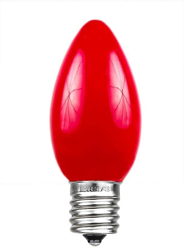 Novelty Lights 25 Pack C9 Ceramic Outdoor Christmas Replacement Bulbs, Red, E17/C9 Intermediate Base, 7 Watt