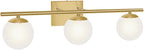 New Bathroom Vanity Light 3 Lights Fixtures Brushed Brass Milk White Globe Glass Shade Modern Wall Bar Sconce Over Mirror (Exclude G9 Bulb)