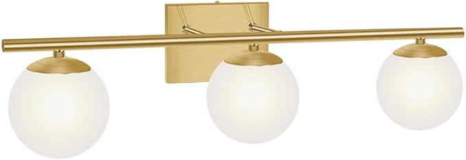 New Bathroom Vanity Light 3 Lights Fixtures Brushed Brass Milk White Globe Glass Shade Modern Wall Bar Sconce Over Mirror (Exclude G9 Bulb)