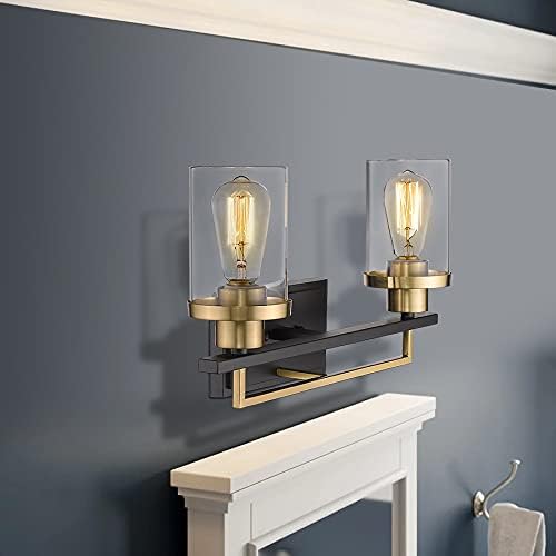 Emliviar 2-Light Gold Bathroom Light Fixtures - Vanity Light in Black and Gold Finish with Clear Glass, YCE238B-2W BK+BG
