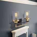 Emliviar 2-Light Gold Bathroom Light Fixtures - Vanity Light in Black and Gold Finish with Clear Glass, YCE238B-2W BK+BG