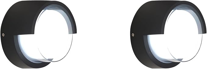 Modern Outdoor Wall Sconces - 2 Pack Minimalist Style Waterproof Wall Mount Lights - 6500K Black Cold Lights - Circular Aluminum