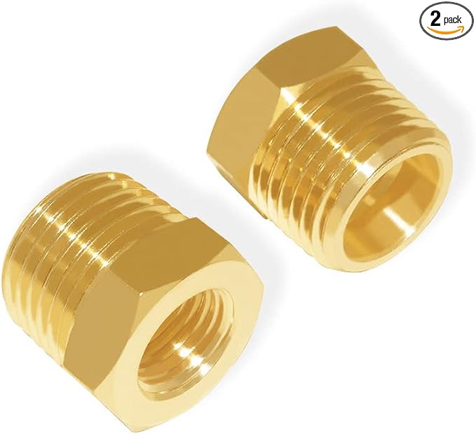 Hooshing 2PCS Brass Reducer Hex Bushing 3/4" NPT Male to 1/4" NPT Female Reducing Pipe Adapter Fittings