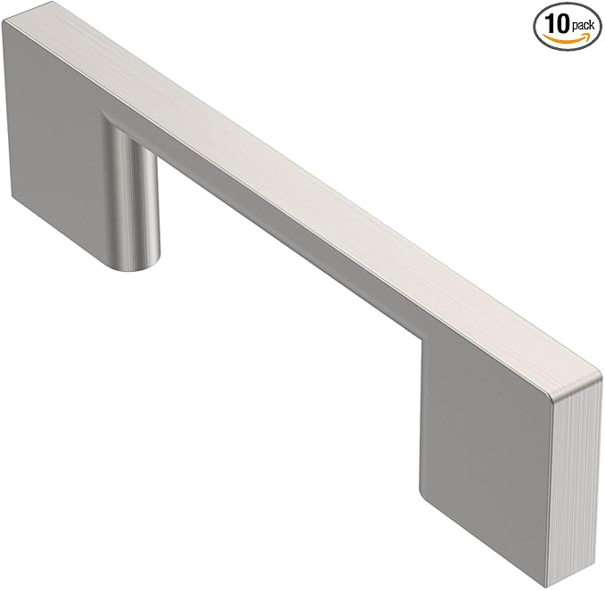 Alzassbg 10 Pack Brushed Satin Nickel Cabinet Pulls, 3 Inch(76mm) Hole Centers Rectangle Cabinet Handles Kitchen Pulls for Cabinets AL3051SN