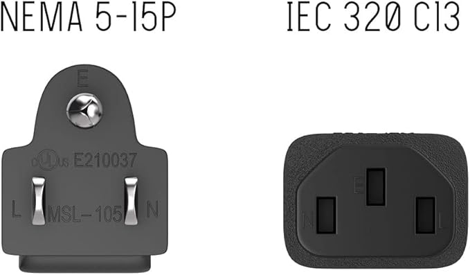 CableLeader 18 AWG Universal Power Cord IEC320 C13 to NEMA 5-15P, Extension Power Cord, Compatible with Computers, Monitors, Printers & TVs (Black, 7ft)