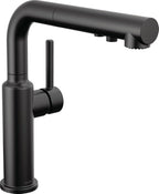 Delta Daneri Matte Black Kitchen Faucet with Pull-Out Sprayer, Modern Single Hole Kitchen Sink Faucet, Single Handle, Matte Black 16879-BL-DST