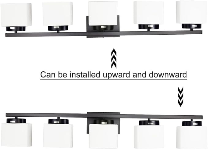 5-Light Matte Black Vanity Light Fixture with White Glass Shade for Bathroom Over Mirror, 40 Inches