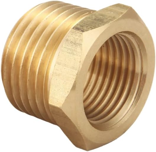 3/4 Inch NPT Male x 1/2 Inch NPT Female Brass Reducer Hex Bushing, Thread 1" OD to 0.75" ID, (2 Piece)