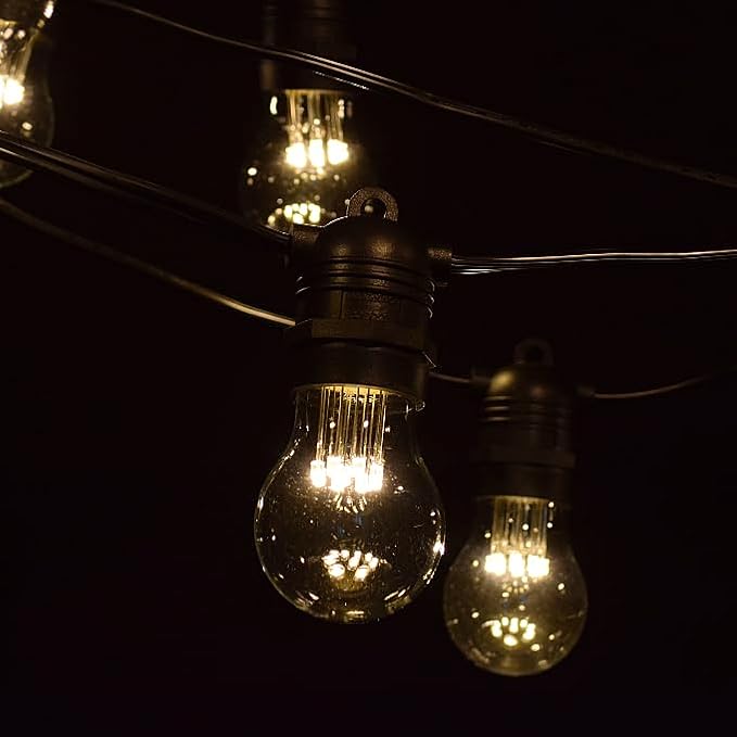 Hometown Evolution, Inc. E26 Commercial String Lights with 16 Gauge Wire (100 Foot 50 Socket, A15 LED 9 Diode 1 Watt Bulbs)