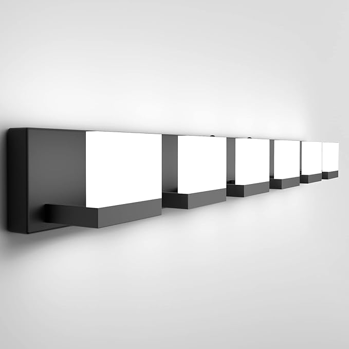 Tipace LED Modern Matte Black Bathroom Vanity Lights Over Mirror 6 Lights Up and Down Black Bathroom Vanity Light Fixtures 6000K