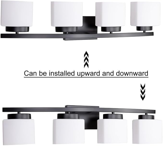 4-Light Matte Black Vanity Light Fixture with White Glass Shade for Bathroom Over Mirror, 31.5 Inches
