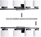 4-Light Matte Black Vanity Light Fixture with White Glass Shade for Bathroom Over Mirror, 31.5 Inches