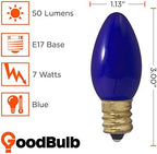 GoodBulb 7-Watt C9 Blue Ceramic Holiday Light Bulbs Intermediate E17 Base 50 Lumens Christmas Lights Bulbs Ideal for Holiday Decorations Pack of 25 Bulbs