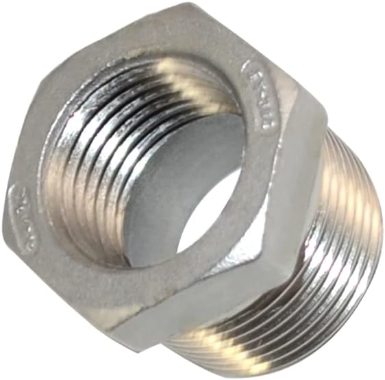 3/4" Male NPT to 1/2" Female NPT Female Reducing/Reducer Bushing Pipe Fitting,Adapter,Stainless Steel SS 304 Hex Bushing