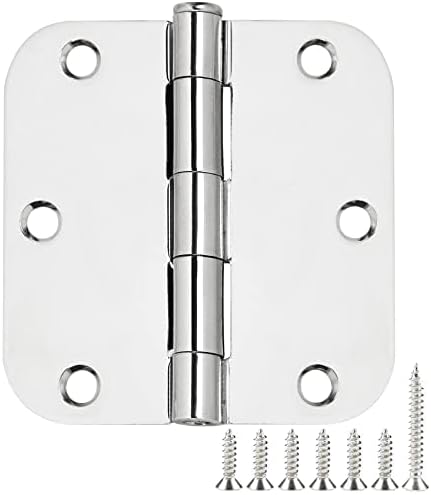 6 Pack Round Door Hinges 3-1/2" x 3.5 inch, 5/8 Radius, Polished Chrome 3 ½ Inch Bright Sliver House Interior Hinge for Bed/Living/Guest/Pantry/Storage/Study/Work Room Doors Heavy Duty Hardware Kit