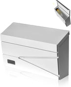Wall Mount Mailbox, Large Capacity Mailbox for House, Visibility Galvanized Steel Rust-Proof Metal Post Box Drop, Mailboxes for Outside, 15.74"×9.84"×4.33" Solar Lanterns White