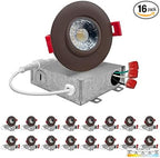 NUWATT | 16 Pack | Bronze 3 Inch Round Adjustable LED Ceiling Light Gimbal Recessed Lighting Dimmable Canless Light 5CCT 2700K | 3000K | 3500K | 4000K | 5000K 8W 600 Lumens IC-Rated Wet Rated 120V