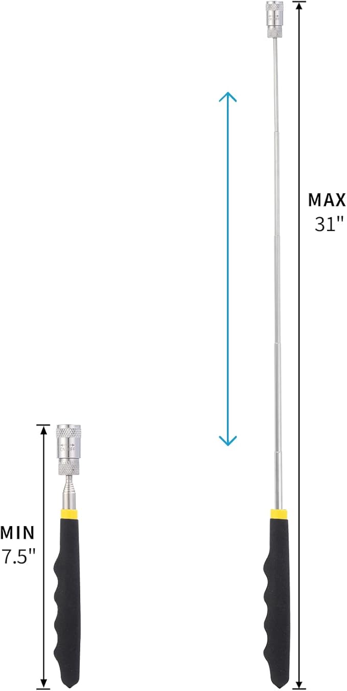 4 Piece 8LBs Telescoping Magnetic Flashlight Pickup Tool with 3 LED Lights, Magnet Stick Rod Extendable 7.5" to 31" for Men, Birthday, Father's Day, Christmas Gift