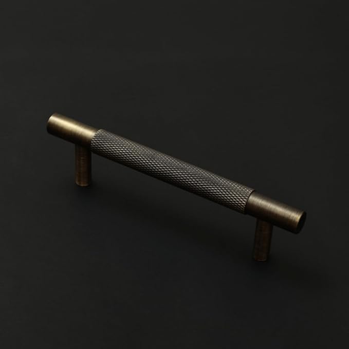 Solid Brass Cabinet Pulls, Knurled Cabinet Pull, Antique Brass Drawer Handles for Bathroom, Bedroom, Kitchen (2, 5.12inch/130mm)