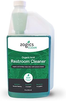 Zogics Organic Acid Restroom Cleaner, Case of 6-32 oz Bottles - Each Bottle Makes up to 16 Quarts - Meets ECOLOGO Standards
