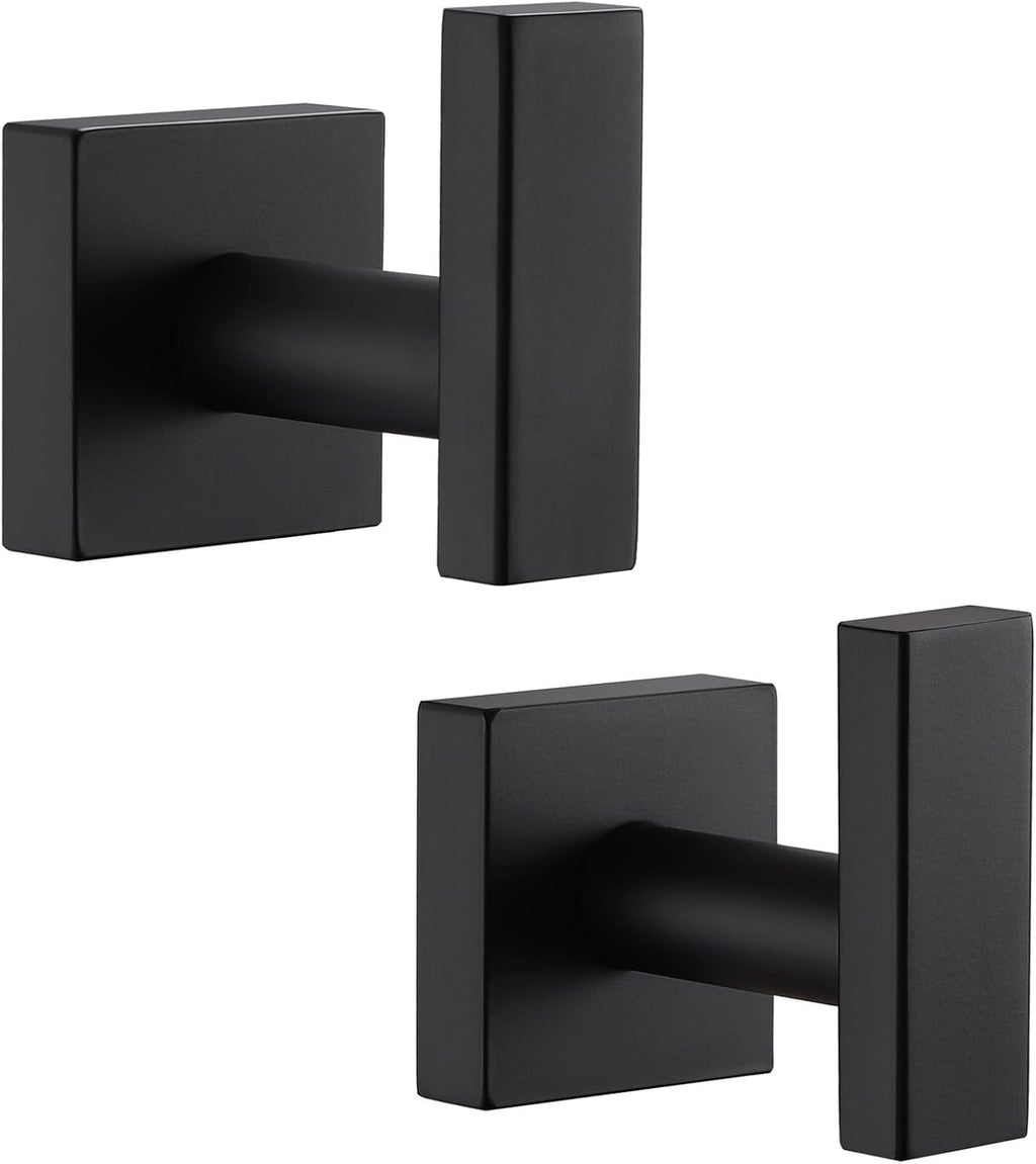 Angle Simple Bathroom Towel Hooks, Stainless Steel Robe Coat Hooks for Wall, Matte Black, 2 Pack