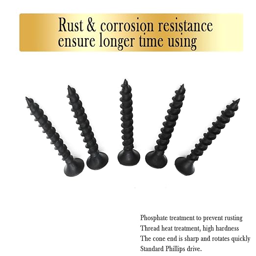 #7 x 1-3/8" Phillips Bugle Head Coarse Thread Sharp Point Drywall Screw, Self Tapping Wood Screws with Black Phosphate Coated, Ideal Screw for Drywall, Wood and Sheetrock, 90 Pieces
