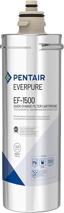 Pentair Everpure EF-1500 Quick-Change Filter Cartridge, EV985850, NSF Certified to Reduce Lead, For Use in Everpure EF-1500 Full Flow Drinking Water System, 1,500 Gallon Capacity, 0.5 Micron