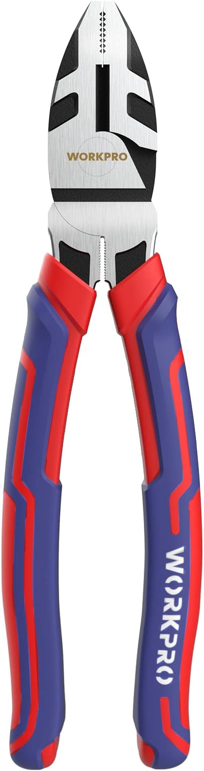 WORKPRO 8-Inch Linesman Pliers in CRV Steel for Twisting and Cutting Wires, Clamping Screws