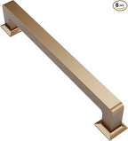 Alzassbg 6 Pack Champagne Bronze Cabinet Pulls, 6-1/4 Inch(160mm) Hole Centers Cabinet Handles Square Kitchen Hardware for Cabinets AL3046TGP