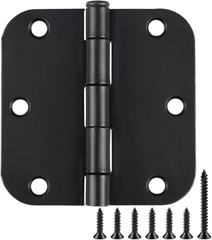 Rounded Door Hinges 3-1/2" x 3.5 inch, 5/8 Radius, Matte Black 3 ½ Inch 42 Pack No Squeak,Hinges for Doors Office Bed Room,Outdoor Window,Constructition Hardware