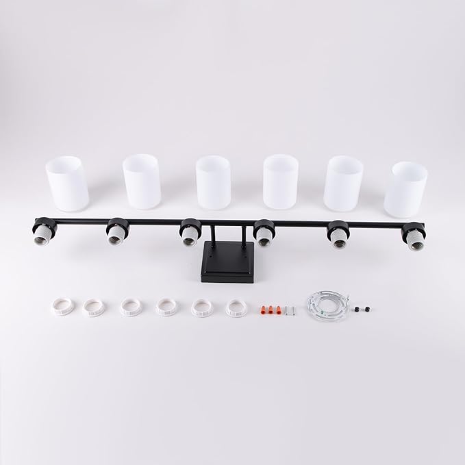 6 Light Bathroom Light Fixtures, 40 Inches Vanity Lights for Mirror, Black Vanity Lighting Fixtures with Milky White Glass Shades