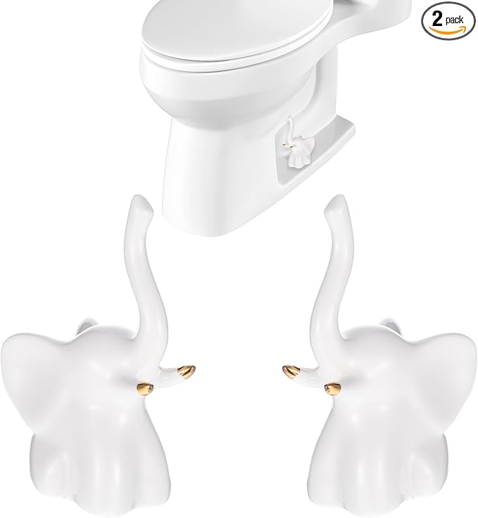2PCS Toilet Bolt Covers Decorative, Ceramic Toilet Bolt Caps for Bottom Screws,Easy to Install Cute Bathroom Decor, Animal-Shaped Bowl Screw Cover Set Protectors for Modern Home(White, Elephant)