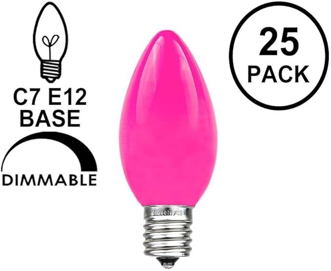Novelty Lights 500 Case C7 Outdoor Ceramic Christmas Replacement Bulbs, Pink, C7/E12 Candelabra Base, 5 Watt