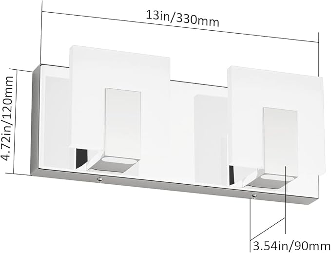 Aipsun 2 Lights Modern LED Bathroom Vanity Light Acrylic Stainless Steel Chrome Up and Down Bathroom Wall Light Over Mirror(White Light 6000K)