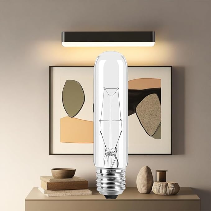 6-Pack 40 Watt T10 Clear Tubular Incandescent Light Bulb, Vintage Style Showcase Bulb,Showcase lamp, 2700K Soft White, E26 Medium Base, 280 Lumens,T10 Tubular Bulb