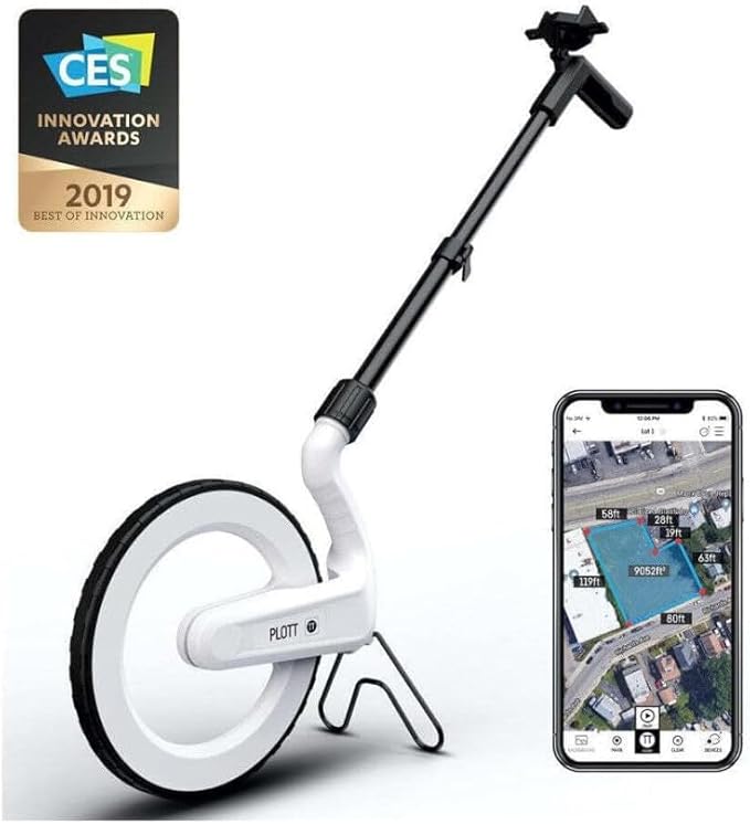 Plott Carta: Digital Mapping Wheel; Electronic Distance Measuring and Estimating; Feet, Inches, Yards, Meters, with Spray Paint Attachment