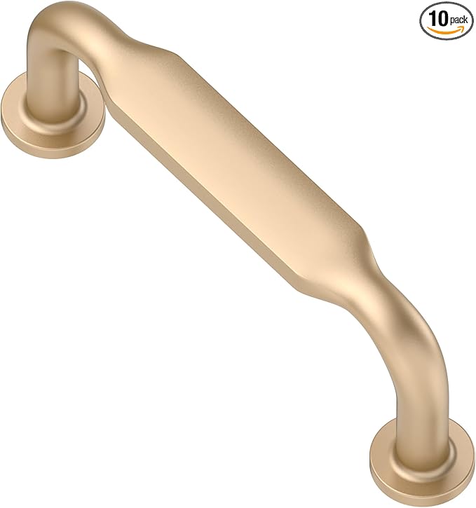 Alzassbg 10 Pack Champagne Copper Cabinet Handles, 3 Inch(76mm) Hole Centers Arch Modern Cabinet Pulls Kitchen Cabinets Hardware for Cabinets and Drawers AL3503SCG